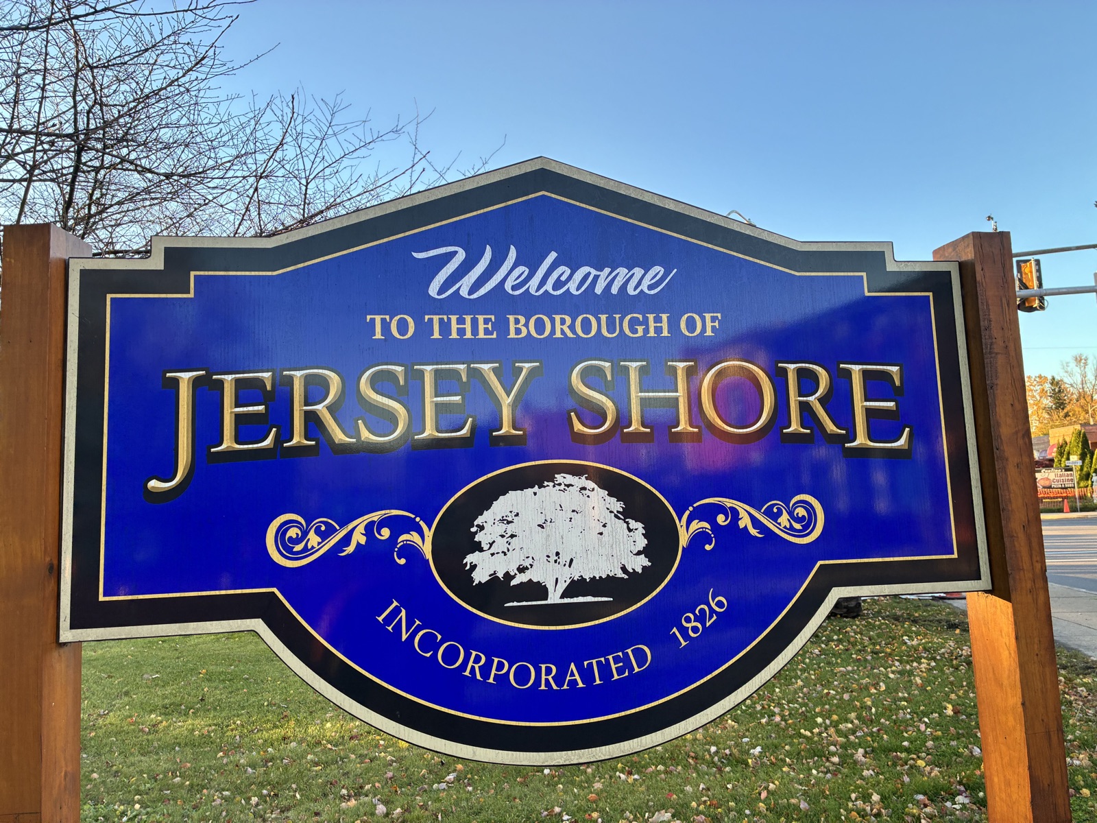 Dimensional Jersey Shore borough sign with gold leaf detail